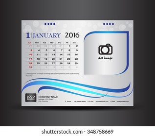 January 2016 .Desk Calendar,Calendar vector illustration, template design, Calendar Design,printing, calendar 2016