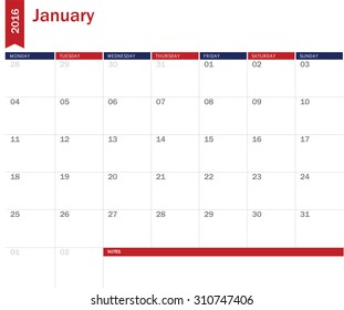 January 2016 - planning calendar 