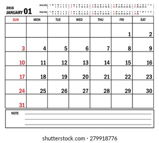 January 2016 -planning calendar / Calendar to schedule monthly - January 2016
