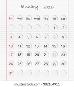 January 2016.Planning calendar for january 2016.Vector template.