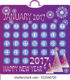JANUARY 2017. Calendar. Design a calendar for the first month of the year for a Christmas project.