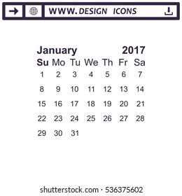 January 2017 Calendar Icon Vector flat design style