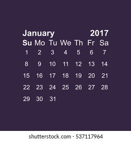 January 2017 Calendar Icon Vector flat design style