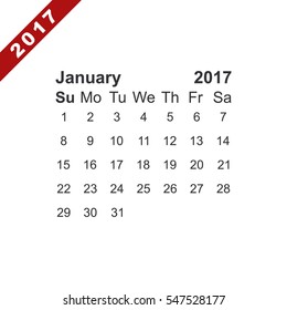 January 2017 Calendar Icon Vector flat design style