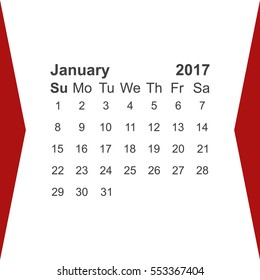 January 2017 Calendar Icon Vector flat design style