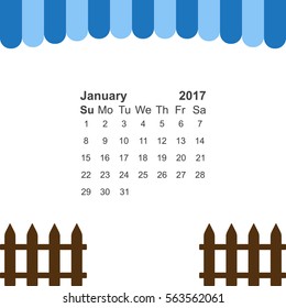 January 2017 Calendar Icon Vector flat design style