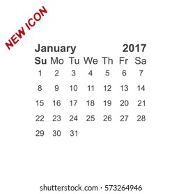 January 2017 Calendar Icon Vector flat design style