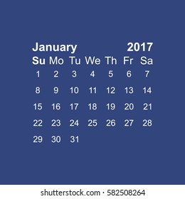 January 2017 Calendar Icon Vector flat design style