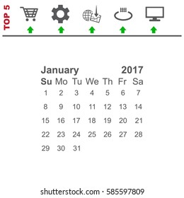 January 2017 Calendar Icon Vector flat design style