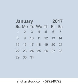 January 2017 Calendar Icon Vector flat design style