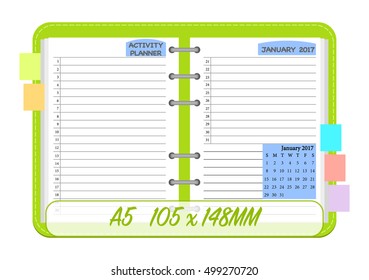 January 2017 calendar template Monthly planner template with daily routine check list, Activity chart schedule chart, Notebook page insert with daily routine list template Weeks start on Sunday