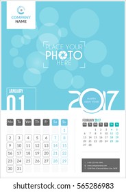 January 2017. Calendar for 2017 Year. 2 Months on Page. Vector Design. Template with Place for Photo and Company Logo