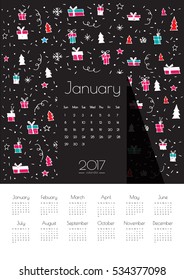 January 2017 creative vector calendar. Can be used as printed or screen images. A4 format.