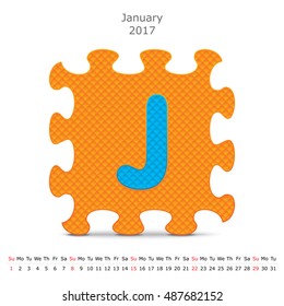Calendario de rompecabezas de enero de 2017 - ilustración vectorial