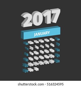 January 2017 three dimensional Calendar