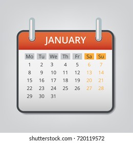 January 2018 calendar concept background. Cartoon illustration of january 2018 calendar vector concept background for web design