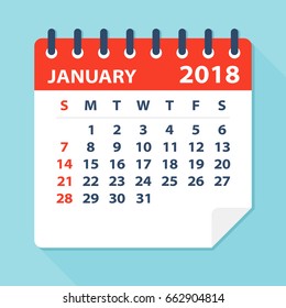 January 2018 Calendar Leaf - Flat Vector Illustration