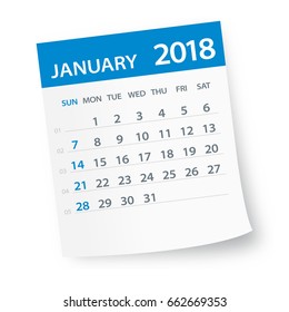 January 2018 Calendar Leaf - Vector Illustration