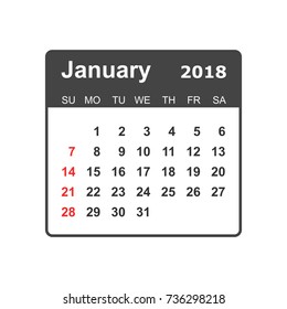 January 2018 calendar. Calendar planner design template. Week starts on Sunday. Business vector illustration.