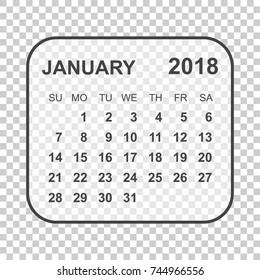 January 2018 calendar. Calendar planner design template. Week starts on Sunday. Business vector illustration.