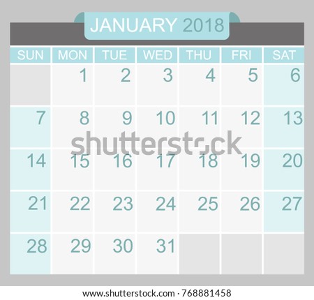 January 2018 Calendar Planner Design Template Stock Vector Royalty