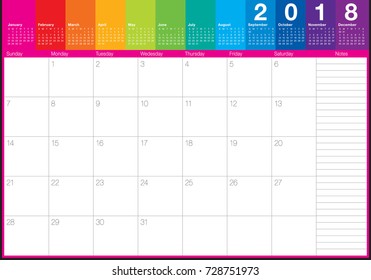 January 2018 calendar planner vector illustration, simple and clean design. 