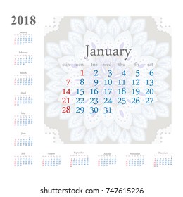 January 2018. Calendar template vector