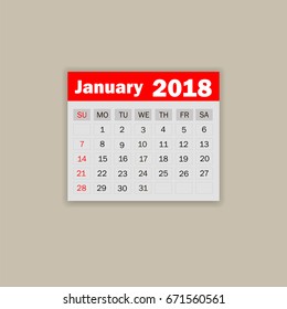 January 2018. Calendar vector illustration