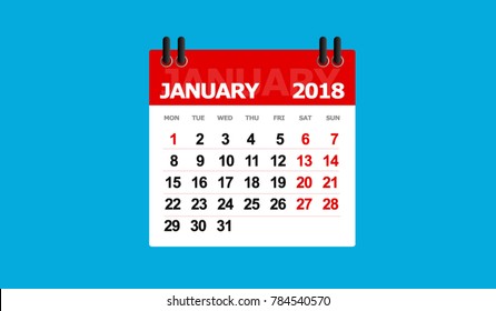 january 2018 calendar vector isolated blue background