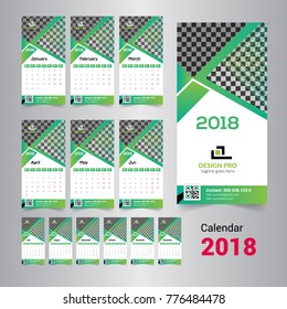 January 2018. Calendar for 2018 Year. Vector Design Print Template with Place for Photo. Week Starts on Monday