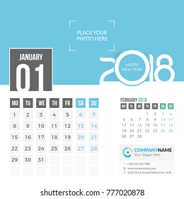 January 2018. Desk Calendar 2018