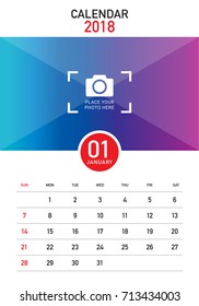 January 2018 desk calendar vector illustration, simple and clean design.