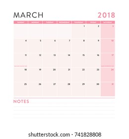 January 2018 Monthly Calendar with Notes Vector Illustration
