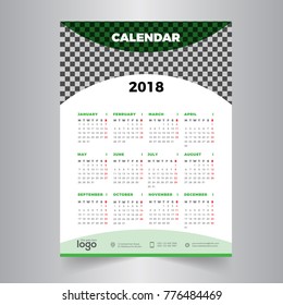 January 2018. One Page Wall Calendar for 2018 Year. Vector Design Print Template with Place for Photo. Week Starts on Monday