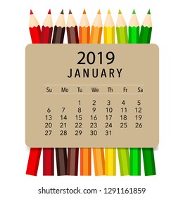 January 2019 calendar page. Vector illustration.