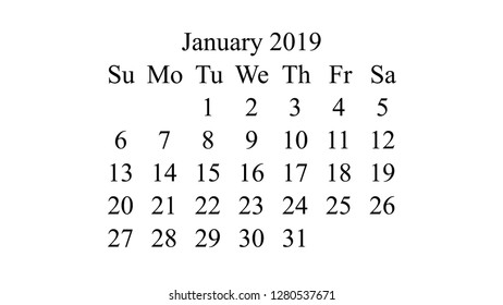 January 2019. Calendar 2019 vector. Simple design minimal 2019 calendar on desktop wallpaper