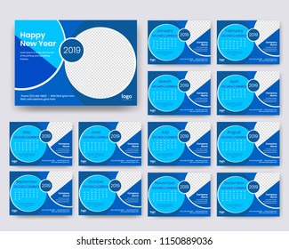 January 2019. Calendar for 2019 Year. Vector Design Print Template with Place for Photo.
