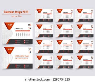 January 2019. Calendar for 2019 Year. Vector Design Print Template with Place for Photo. - Vector