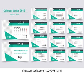 January 2019. Calendar for 2019 Year. Vector Design Print Template with Place for Photo. - Vector