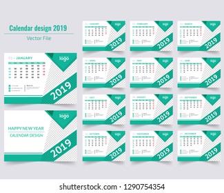 January 2019. Calendar for 2019 Year. Vector Design Print Template with Place for Photo. - Vector