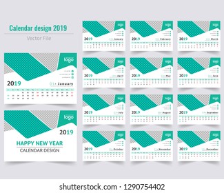 January 2019. Calendar for 2019 Year. Vector Design Print Template with Place for Photo. - Vector