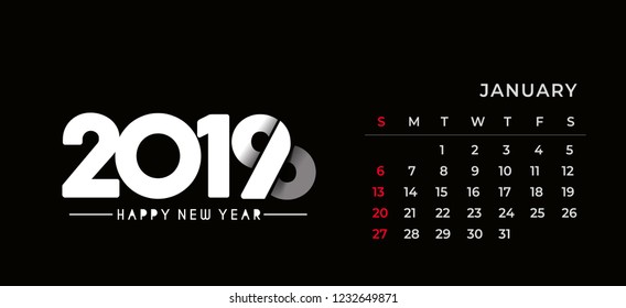 January 2019 year vector calendar / 2019 calendar design / 2019 calendar vertical -Vector Design