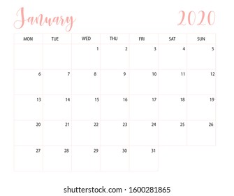 January 2020 Calendar Design Printable