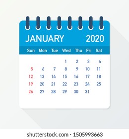 January 2020 Calendar Leaf. Calendar 2020 in flat style. Vector illustration.