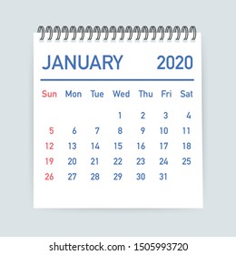 January 2020 Calendar Leaf. Calendar 2020 in flat style. Vector illustration.