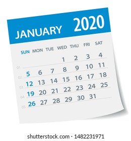 January 2020 Calendar Leaf - Illustration. Vector Graphic Page