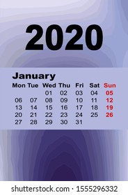 January 2020 calendar. Calendar planner design template. Week starts from Wednesday. Business vector illustration. Planner, stationery, printing