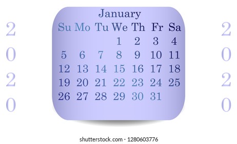 January 2020. Calendar 2020 vector design. Date on the curved stickers 