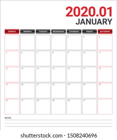 January 2020 desk calendar vector illustration, simple and clean design. 
