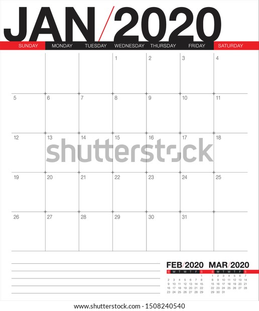 January 2020 Desk Calendar Vector Illustration Stock Vector (Royalty ...